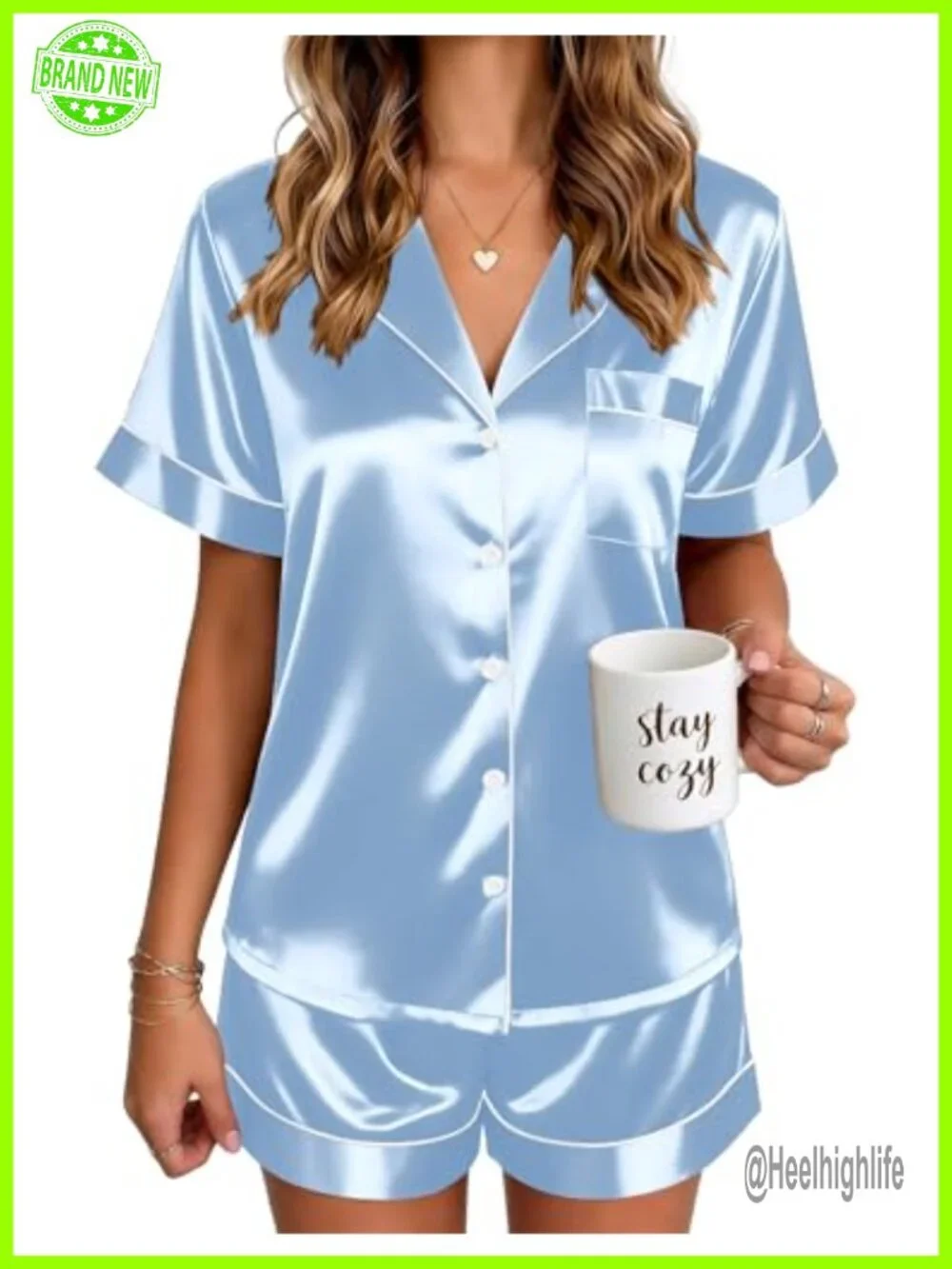 Satin Pajama Short Set 2 Piece Button Up Lounge Sleepwear S-XXL